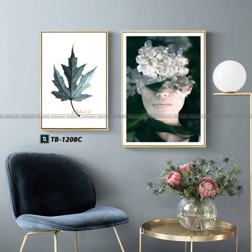 tranh canvas cho phòng khách, cô gái, màu xanh lá