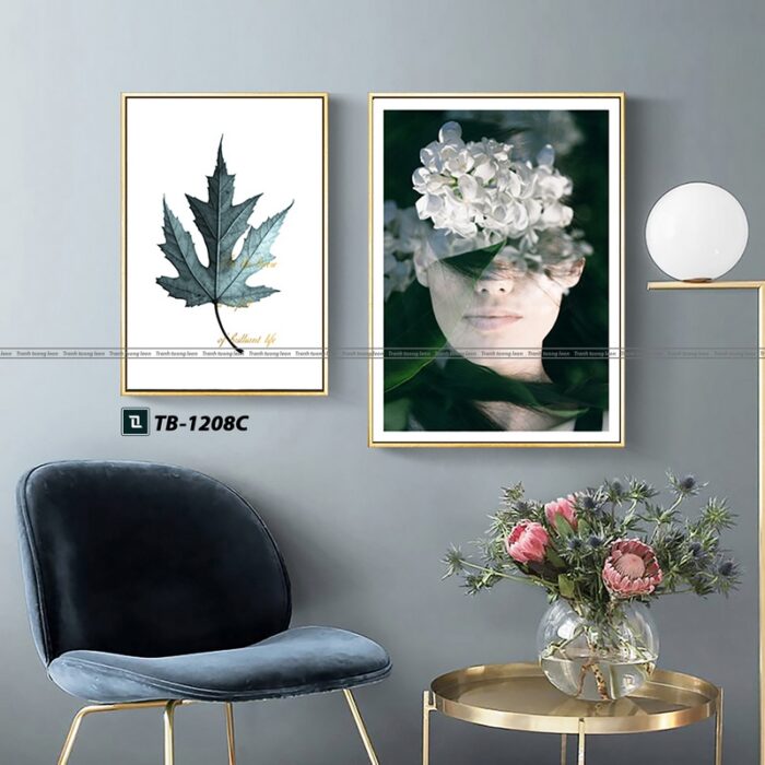 tranh canvas cho phòng khách, cô gái, màu xanh lá