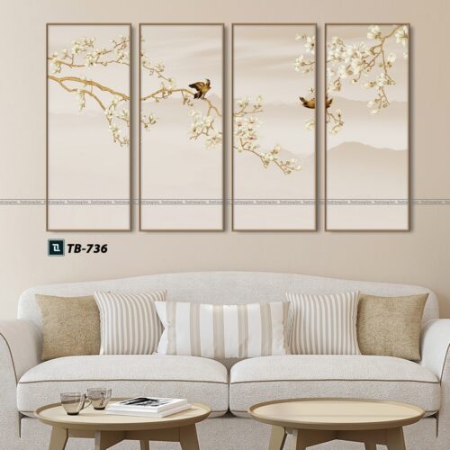 tranh canvas cổ điển cho phòng khách, cành mai trắng
