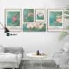 tranh canvas cho phòng khách, homestay, hoa trà, hồng hạc