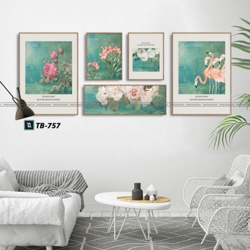 tranh canvas cho phòng khách, homestay, hoa trà, hồng hạc