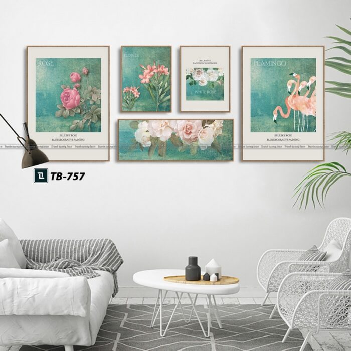 tranh canvas cho phòng khách, homestay, hoa trà, hồng hạc