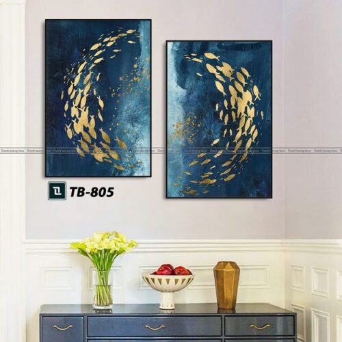 tranh canvas trừu tượng cho phòng làm việc, đàn cá