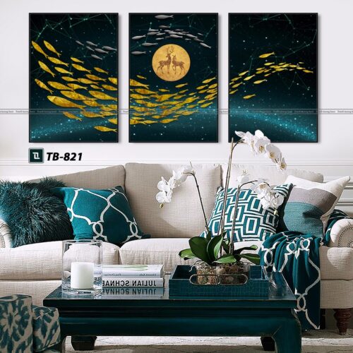 tranh canvas trừu tượng cho phòng làm việc, đàn cá