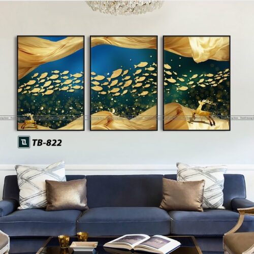 tranh canvas trừu tượng cho phòng làm việc, đàn cá