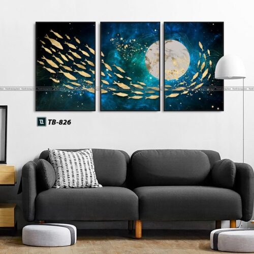 tranh canvas trừu tượng cho phòng làm việc, đàn cá