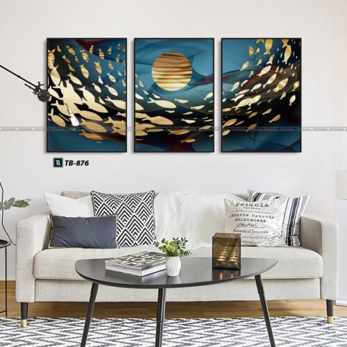 tranh canvas trừu tượng cho phòng làm việc, đàn cá